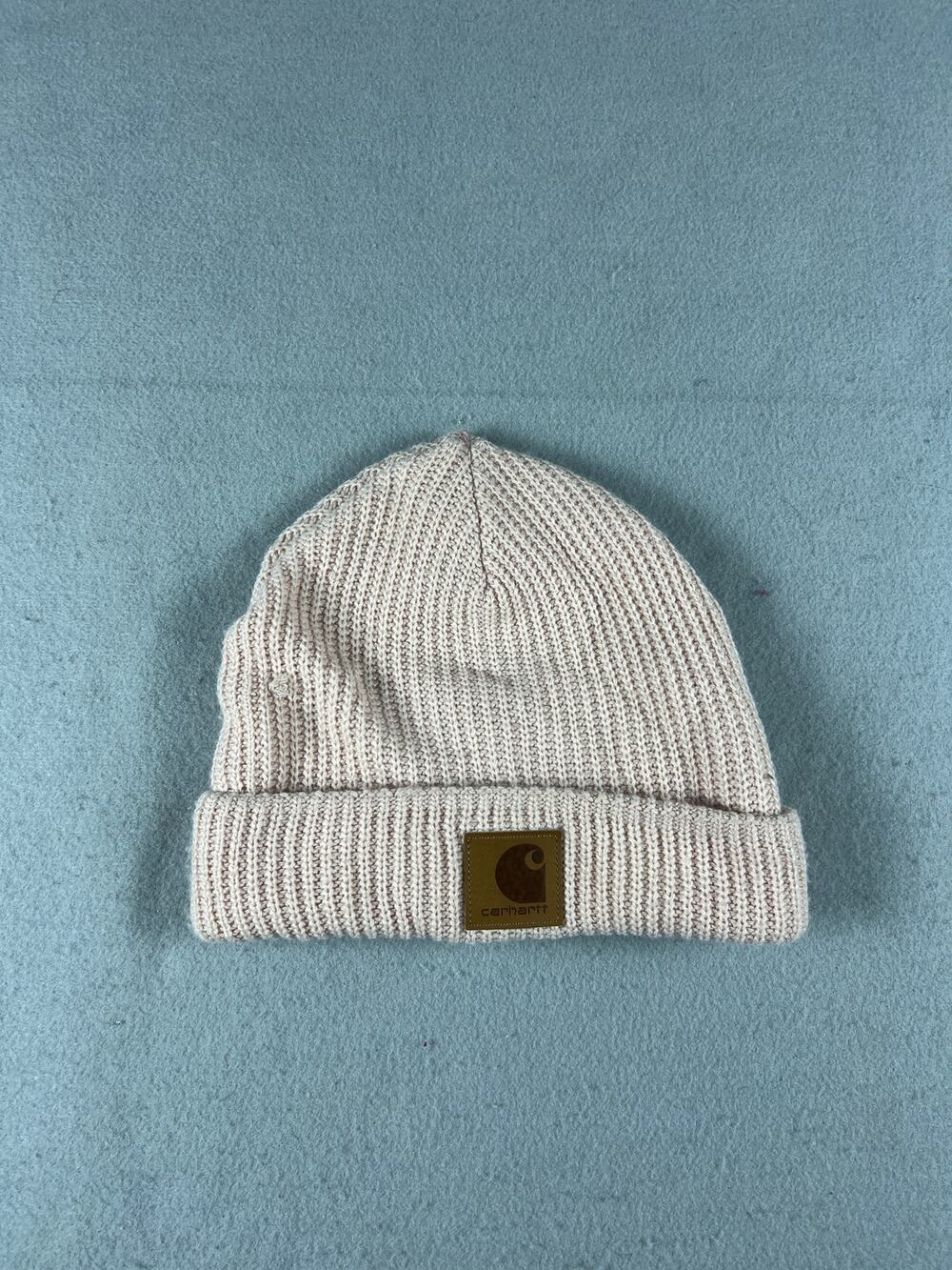Carhartt Beanie Hat Womens One Size Light Pink Cuffed Patch Logo Rib Knit